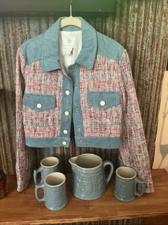 House of Harlow 1960 Jackets & Blazers - House of Harlow 1960 Pink and Blue Tweed Jean Jacket